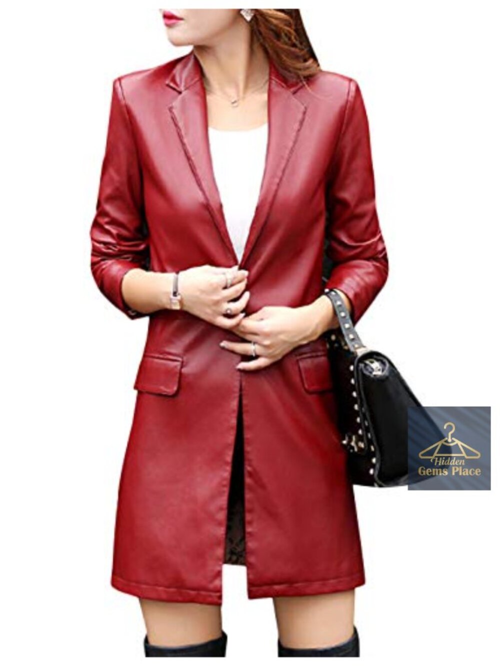 Women's PU Faux Leather Trench Coat Long Sleeve Button Closure Winter